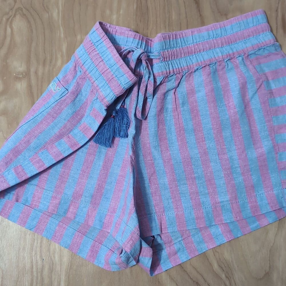 NEW Vineyard Vines Women's Linen Shorts Striped‎ Pink BLUE Drawstring 28X3"